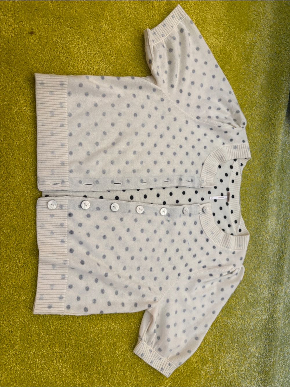 Free People Cream Cardigan with Light Gray Polka Dots